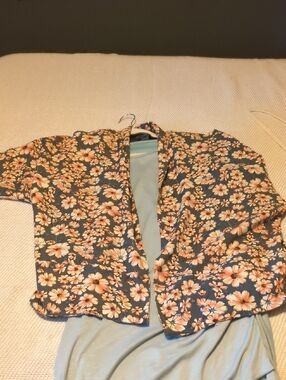 Forever 21 Peach Floral Open Cardigan on Navy